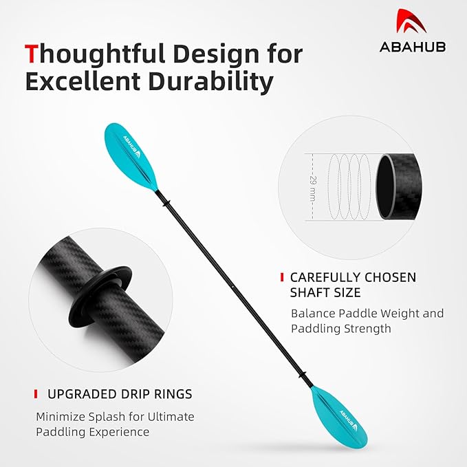 Abahub 1 x Carbon Kayak Paddles, 90.5 Inches Kayaking Oars for Boating, Canoeing with Free Paddle Leash, Carbon Fiber Shaft Black/Blue/Green/Orange/Yellow/White/Red Plastic Blades-StrideForce Fitness
