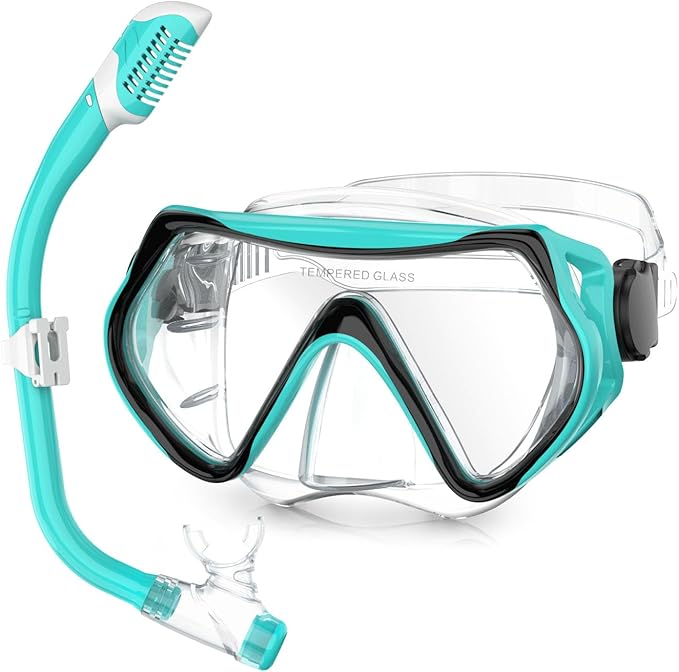 Snorkeling Gear, Dry Snorkel Set180° Panoramic Wide View,Anti-Fog Scuba Diving Mask, Professional Snorkeling Gear for Free Breathing, Swimming, Diving-StrideForce Fitness