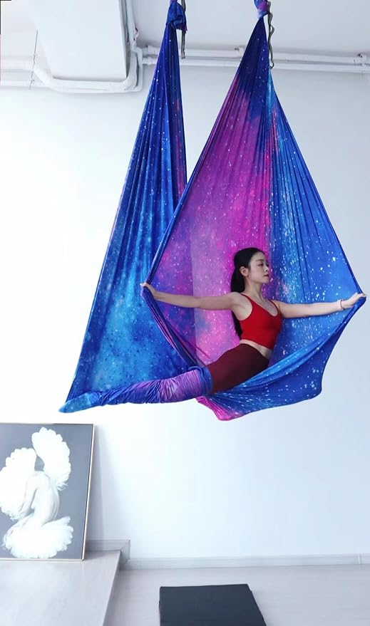 F.Life Aerial Yoga Hammock kit- Yoga Swing Multicolor 5 yards-Flying Yoga Include Daisy Chain,Carabiner and Pose Guide-StrideForce Fitness