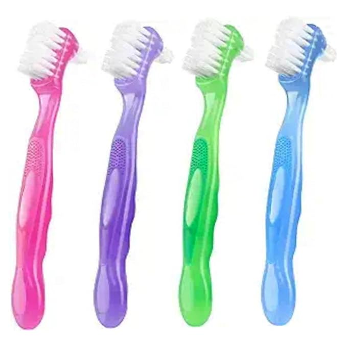 Denture Brushes 4Pcs Denture Brush, Dual Head Toothbrush with Hard Bristles, Comfortable Handle for Elderly, Easy to Use Hard Hygienic Bristle Toothbrush
