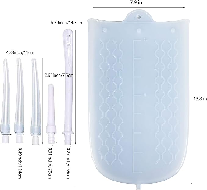 Silicone Enema Bag Kit with 6.3ft Hose, 5 Enema Tips, Controllable Flow Valve and Water Thermometer - 2 Quart Capacity Coffee enemas for Colon Cleanse-StrideForce Fitness