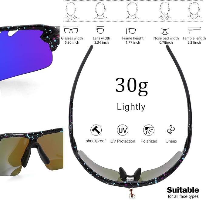 BangLong Polarized Sports Sunglasses Cycling Sun Glasses for Men Women with 5 Interchangeable Lenes for Running Baseball Golf-StrideForce Fitness