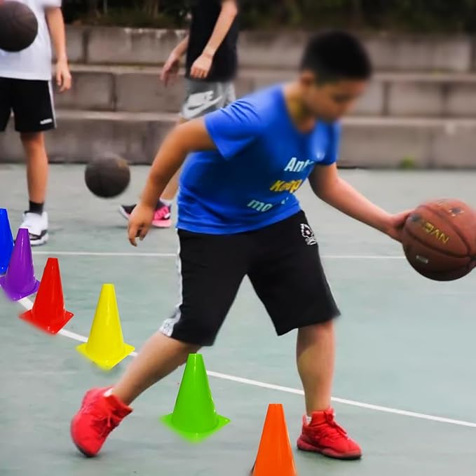 24 Pcs 7 Inch Plastic Traffic Cones, Basketball Football Drills, Skating, Sport Training Agility Markers, Indoor Outdoor Games, Multicolor-StrideForce Fitness