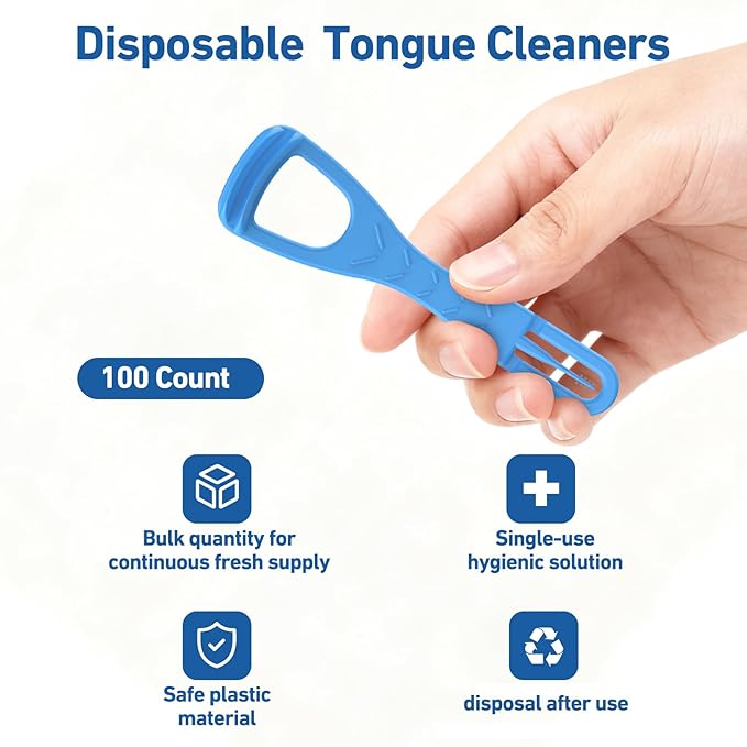 RAZOKO Tongue Cleaner with Safe Fold-Back Tooth Pick,100 Count BPA Free Disposable Tongue Scraper,Hygienic Scraper for Clean Tongue & Promote Fresh Breath