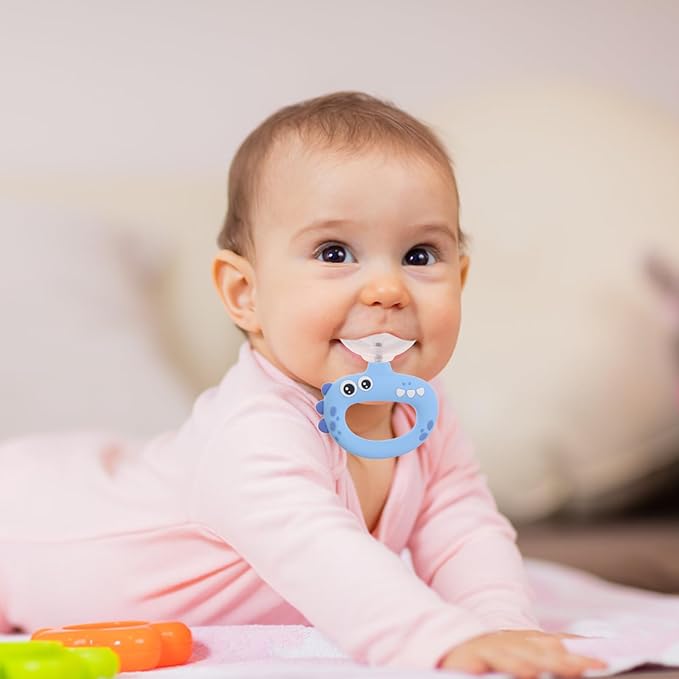 U Shaped Kids Toothbrush for Oral Care - 360° Rotating Silicone Head - Manual Self Brushing Toothbrush - Dinosaur Fun Brush for Ages 0-3 Kids