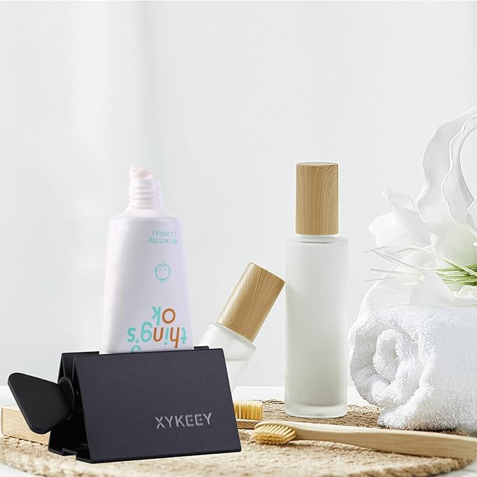 XYKEEY Toothpaste Tube Squeezer - Set of 2 Toothpaste Squeezer Rollers, Metal Toothpaste Tube Wringer Seat Holder Stand (Black)