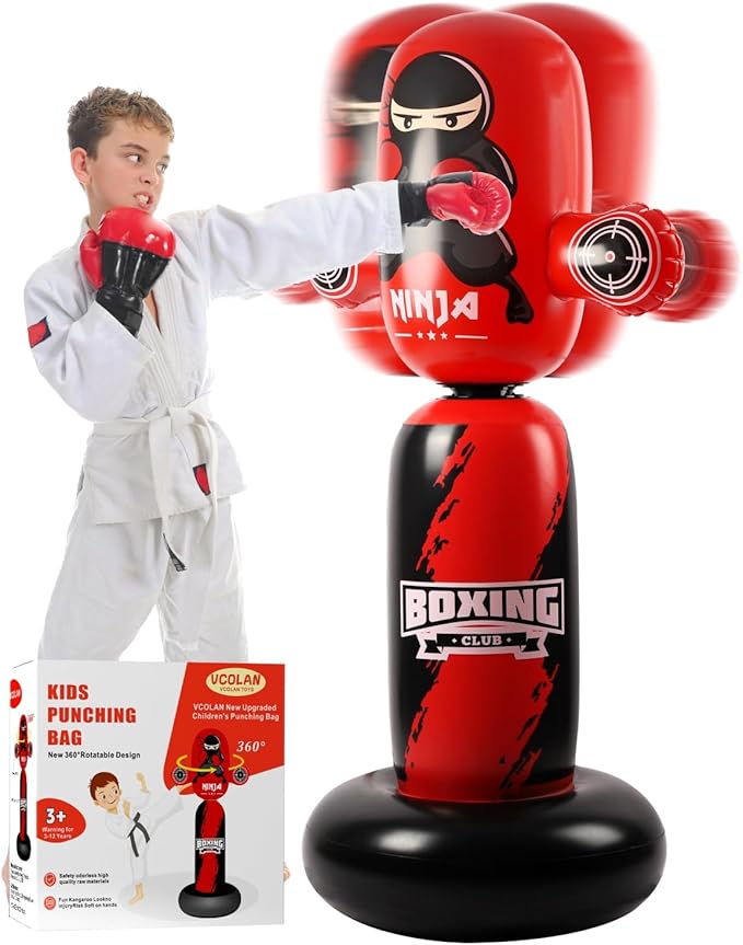 Punching Bag for Kids,New Upgraded 360°Rotating Kids Punching Bag,Inflatable Boxing Bag Toy for Boys Girls, Christmas Birthday Gift for Kids Age 3-12-StrideForce Fitness