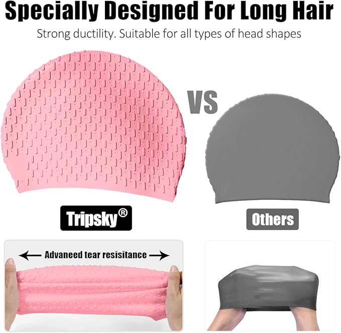 Tripsky Silicone Swim Cap,Comfortable Bathing Cap Ideal for Curly Short Medium Long Hair, Swimming Cap for Women and Men, Shower Caps Keep Hairstyle Unchanged…-StrideForce Fitness