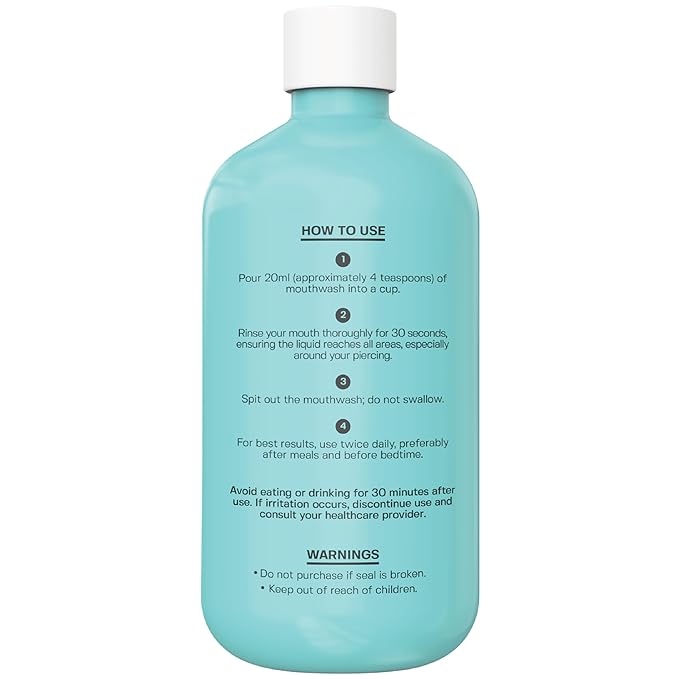Base Laboratories Piercing Aftercare & Oral Care Mouthwash - Alcohol-Free, Fluoride-Free Healing Rinse for Tongue, Lip, Cheek, & Gum Health - Mint-Cantaloupe Flavor - 16 oz
