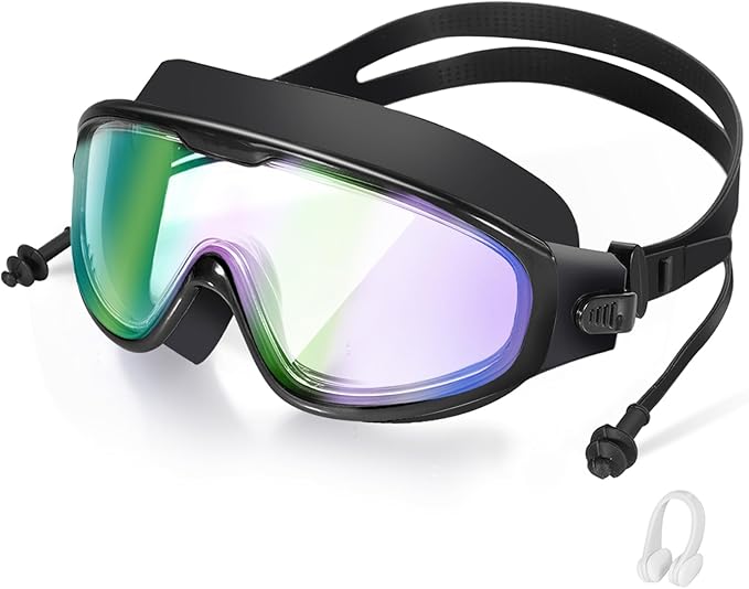 Adult Swimming Goggles,Leak-Proof,Anti-Fog Pool Glasses,Wide View Swim Goggles with Ear Plugs and Nose Clip-StrideForce Fitness