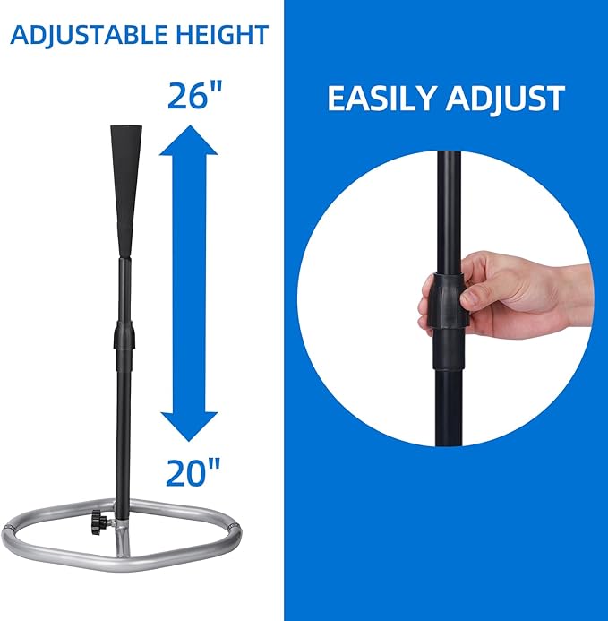 Portable Baseball Tee, Adjustable Batting Tee for Baseball/Softball/Tee Ball, 20"-26" Height, Weighted Base for Stability, Hitting Tee for Kids/Youth, Training Equipment for Baseball Practice-StrideForce Fitness