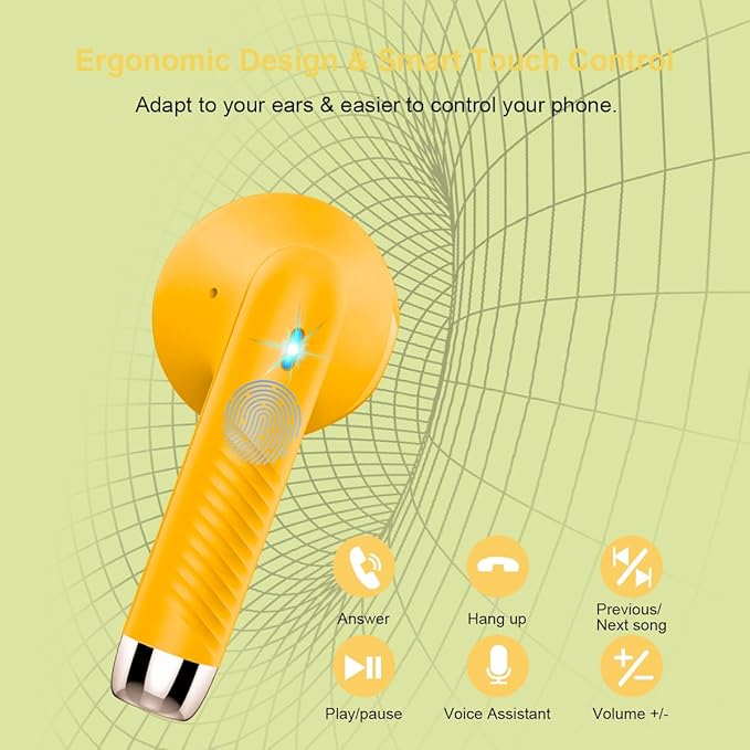 Wireless Earbuds, Bluetooth 5.4 Headphones in Ear with Noise Cancelling Mic, Bluetooth Earbuds Stereo Bass, IP7 Waterproof Sports Earphones, 32H Playtime USB C Charging Ear Buds Yellow for Android iOS-StrideForce Fitness