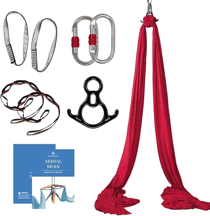 Aerial Silks Starter Kit - Durable 9 Yards of Aerial Yoga Hammock with Hardware & Guide - Aerial Swing for Acrobatic Flying Yoga & All Levels (Aerial Rigging Point Up to 13ft)-StrideForce Fitness
