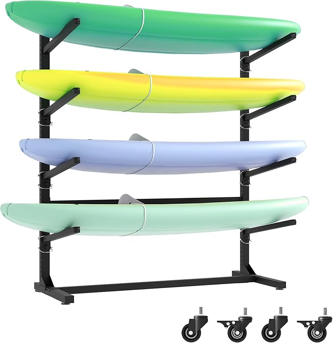 Kayak Storage Rack, Heavy Duty Kayak Stand Canoe Rack with Wheels, Freestanding Kayak Holder Stand for Kayaks, Canoes, Surfboard, Paddleboard Storage-StrideForce Fitness