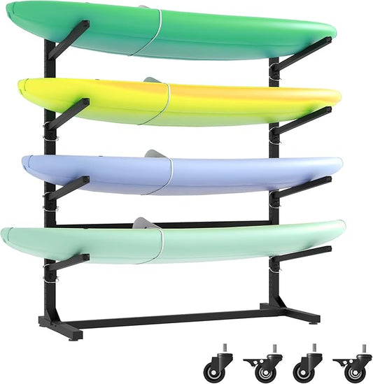 Kayak Storage Rack, Heavy Duty Kayak Stand Canoe Rack with Wheels, Freestanding Kayak Holder Stand for Kayaks, Canoes, Surfboard, Paddleboard Storage-StrideForce Fitness