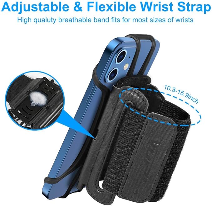 VUP Wristband Phone Holder, 360° Rotatable Forearm Armband for iPhone 15/14/13/Pro Max/Pro/Mini/12/11/SE 2020/Xs/XR/X/8/7/Plus, Fits All 4-6.7 Inch Smartphones (Black-Small)-StrideForce Fitness