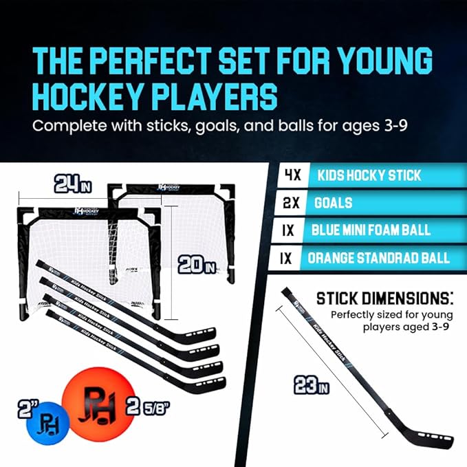 Premier Sports - Kids Hockey Set – (4) Sticks, (2) Mini Goals, (1) Foam & (1) Standard Balls – Complete Beginner Set for Ages 3-9-StrideForce Fitness