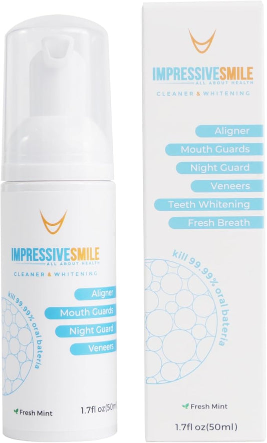 Dental Appliance Cleaner and Teeth Whitener Foam Compatible with Aligners, Retainers, Mouthguards, & Nightguards– Whitens Teeth, Fights Bad Breath – 50ml (1 Pack)