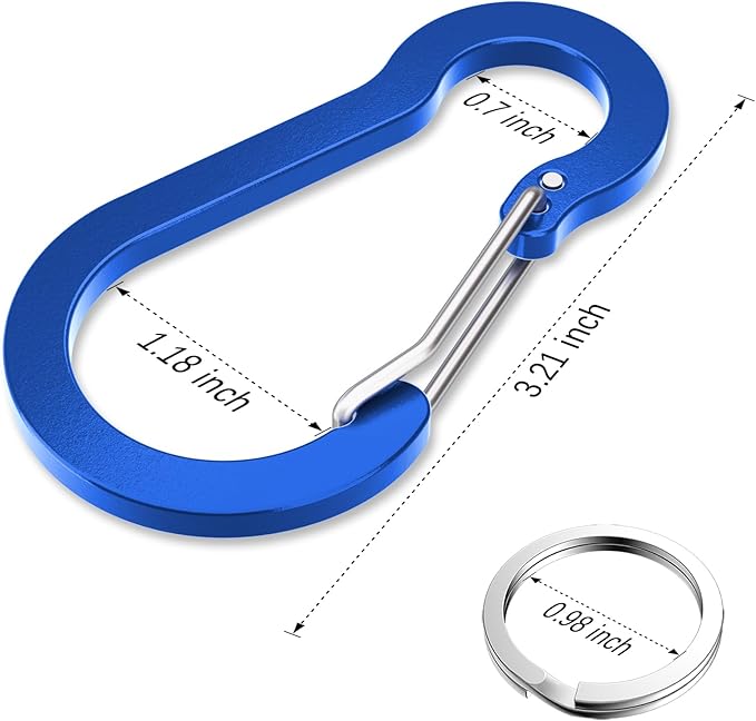 sprookber 3.2 Inch Aluminum Carabiner Clips D Ring, Caribeaner Spring Snap Hook with Keychain for Camping, Hiking, Gym & Outdoor Gear, Set of 10-StrideForce Fitness