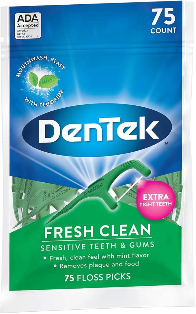 DenTek Fresh Clean Floss Picks, for Extra Tight Teeth, 75 Count, (Pack of 2)