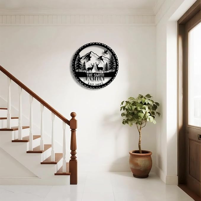 Personalized Forest Deer Metal Name Sign | Custom Metal Signs | Family Wall Art & Split Letter Name | Wedding Gift & Anniversary | Indoor Decor Gift for Women, Men, Wife, Parents, Couple-StrideForce Fitness