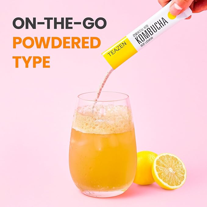 TEAZEN Lemon Kombucha Tea, Hydration Drink Mix, Sugar Free, Live Probiotics & Prebiotics, 30 Sticks, 5.29oz-StrideForce Fitness