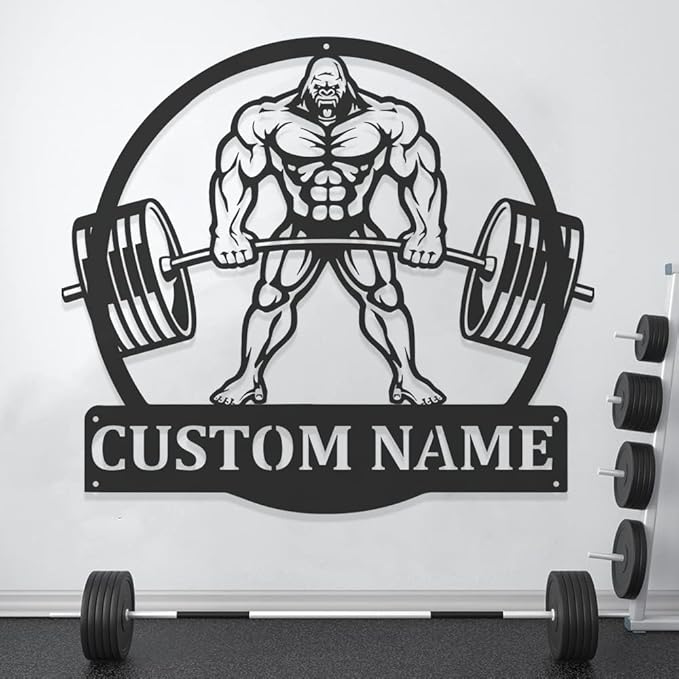 Personalized Gym Metal Wall Art Custom Name Workout Room Decor, Fitness Center Motivational Garage Sign, Powerlifting Home Gift for Women, Men, Dad, Papa, Grandpa, Mother, Sister, Girls, Family-StrideForce Fitness
