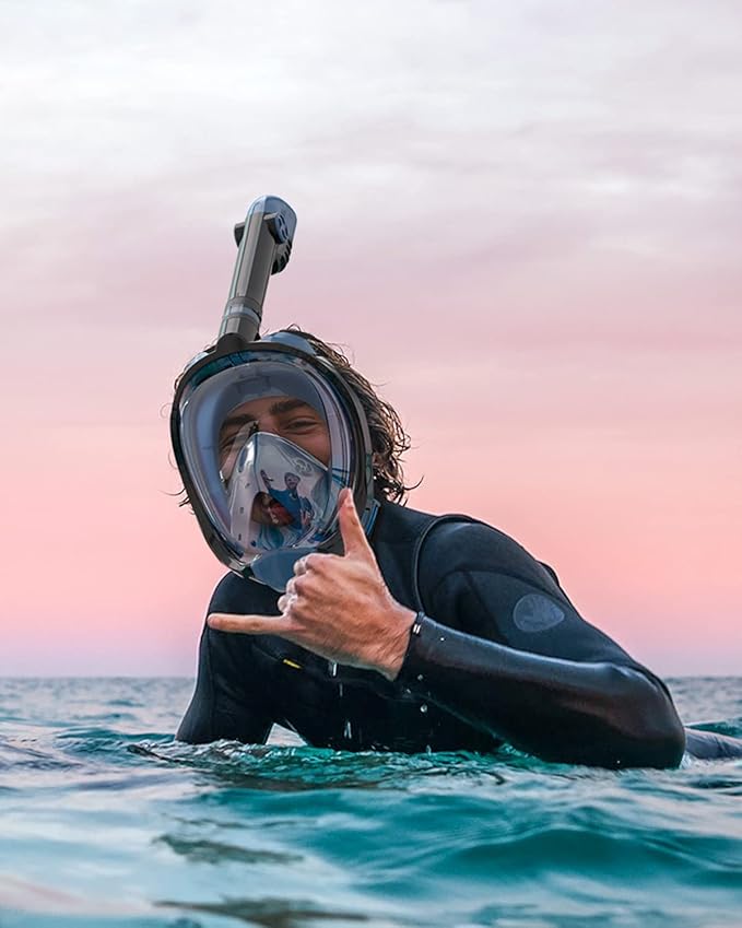 QingSong Full Face Snorkel Mask for Adults, Snorkeling Gear with Camera Mount, 180 Degree Panoramic View Snorkel Set Anti-Fog Anti-Leak-StrideForce Fitness