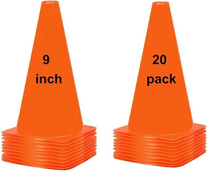 Soccer Cones (9 Inch 20 Pack), Agility Training Sport Cone with Carry Bag for Drilling Football Basketball Field Markers,-StrideForce Fitness