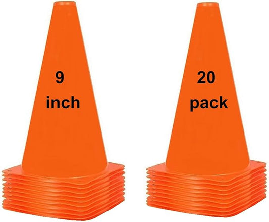 Soccer Cones (9 Inch 20 Pack), Agility Training Sport Cone with Carry Bag for Drilling Football Basketball Field Markers,-StrideForce Fitness