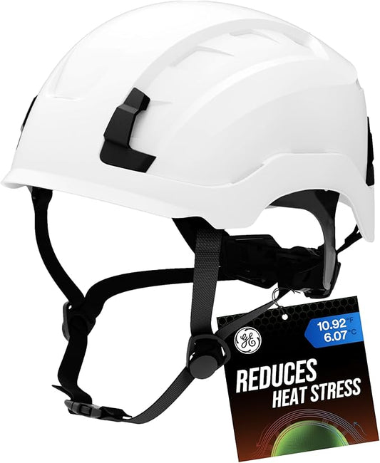 GE Safety Helmet, Impact Absorbing Tech, Adjustable Ratchet, ANSI Type 1, Memory Foam Padding, Hard Hats Protection, Lightweight, Durable, Chin Strap, Comfortable Fit OSHA Approved-StrideForce Fitness