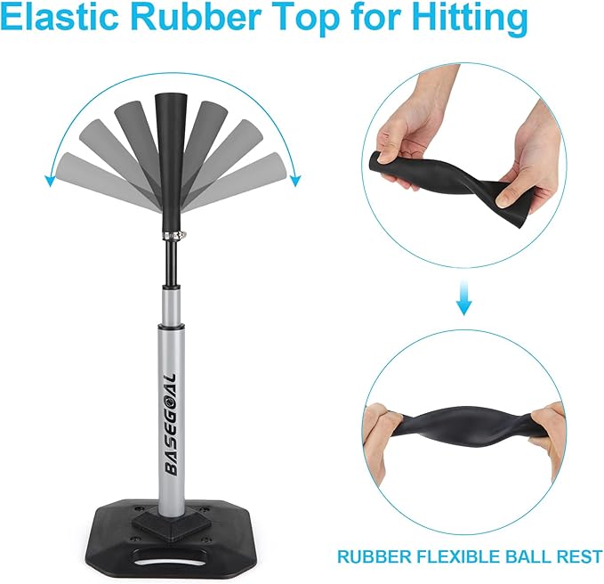 Baseball & Softball Batting Tee,Portable Hitting Tee,with Heavy Duty Base,Flexible Rubber Top,Adjustable Height-StrideForce Fitness