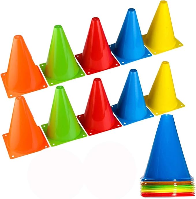BiAnYC 7 Inch Plastic Sport Training Traffic Cones- Set of 10 Pcs/25 Pcs, 5 Colors(Orange/Yellow/Red/Blue/Green)-StrideForce Fitness