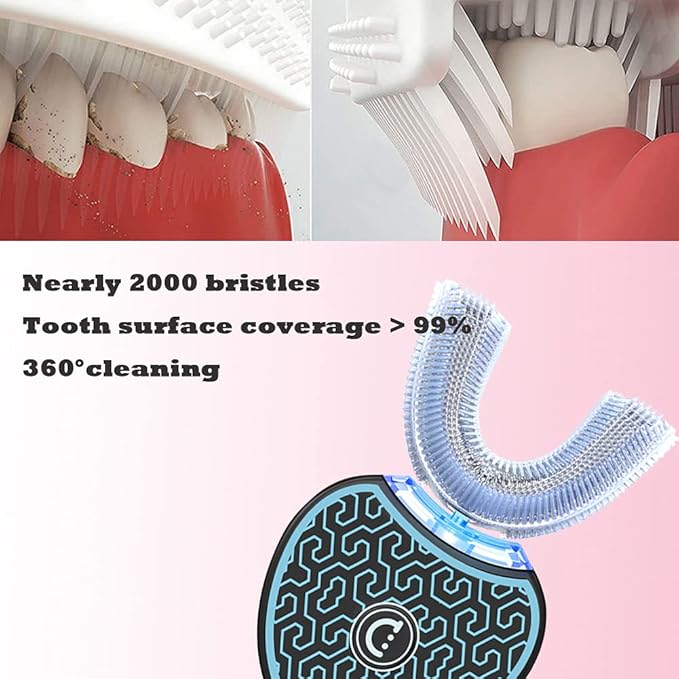 Sonic Glow Toothbrush,Sonic Brush Teeth Whitening Kit,Automatic Toothbrush Equipped with Replacement Brush Heads and Whitening Gel (Black-Blue)