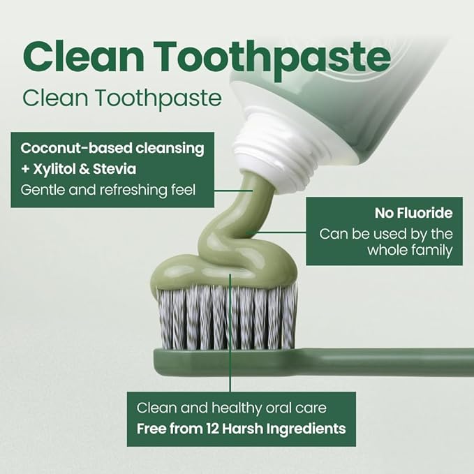 1950 Jeju Original Green Tea Toothpaste, Fluoride-Free Natural Formula with Hydroxyapatite, Sensitive Teeth, Gum Care, Whitening, Remineralizing, SLS-Free, 100g