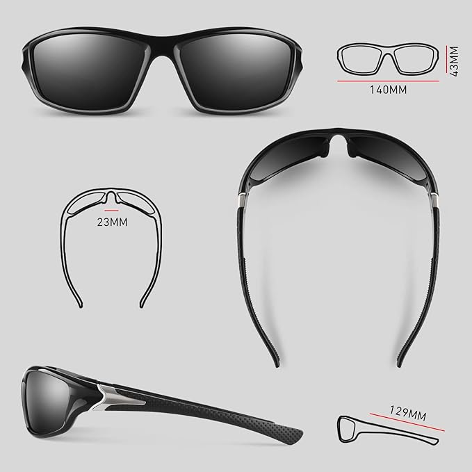 Polarized Sports Sunglasses for Men Women,Fishing Driving Rectangular Goggles UV400 Protection-StrideForce Fitness