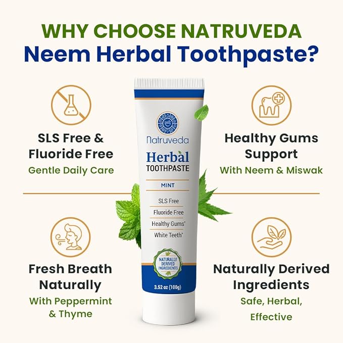 Neem Herbal Toothpaste with Complimentary Copper Tongue Scraper | Fluoride Free, SLS Free, Natural Toothpaste for Adults | Ayurvedic Oral Care with 8 + Herbal Ingredients | 3.52 oz (2 Pack)