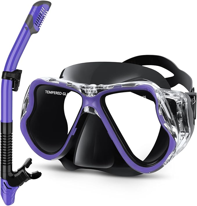 Greatever Dry Snorkel Set,Panoramic Wide View,Anti-Fog Scuba Diving Mask,Professional Snorkeling Gear-StrideForce Fitness