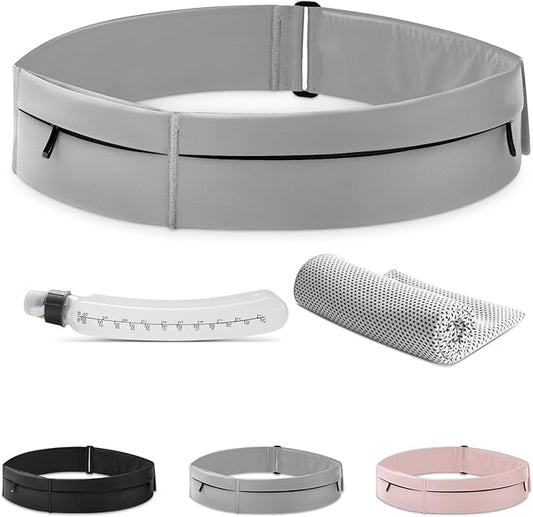 Running Belt for Women and Men, Water Proof Running Belts Fanny Pack with Water Bottle,Slim Hydration Running Bag Belts with Phone Bottle Holder Adjustable Fit for Runner (Grey, Large)-StrideForce Fitness