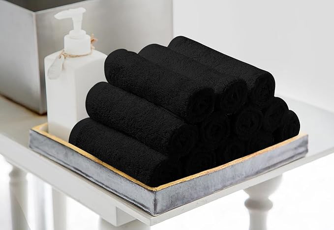 Avalon Salon Towel - Black Hand Towels Bulk Pack of 24-100% Cotton Absorbent Spa, Facial & Gym Towels for Working Out - 16x27 Inches (Not Bleach Proof)-StrideForce Fitness