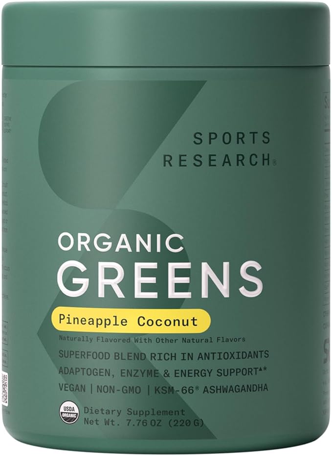 Sports Research® Organic Pineapple Coconut Greens - Digestive Health, Natural Energy & Mood Support* - Certified Organic Powder - 20 Servings-StrideForce Fitness