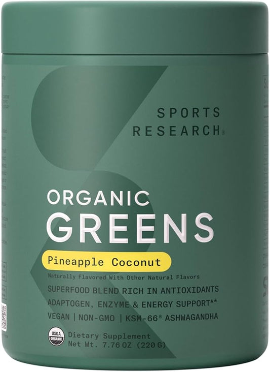 Sports Research® Organic Pineapple Coconut Greens - Digestive Health, Natural Energy & Mood Support* - Certified Organic Powder - 20 Servings-StrideForce Fitness