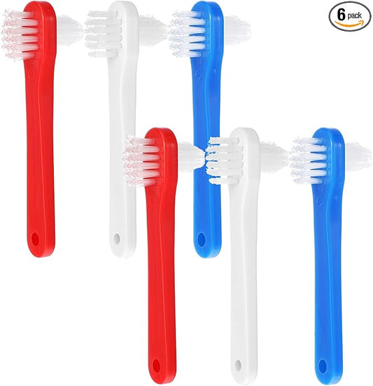 6 Pack Denture Brush, Portable Dual Headed Firm Hard Denture Toothbrush for Bristle, Toothbrush for Dentures, Clear Braces and Mouth Guards (Blue Red White)