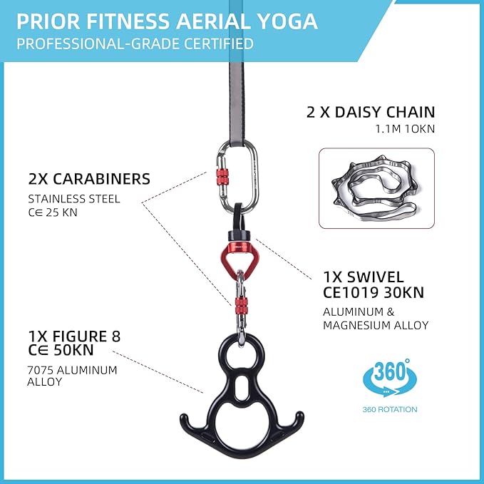 PRIOR FITNESS Aerial Silks Kit Colorful 9/15/20 Yards 40D Nylon Fabric Hammock Set With Hardware & Guide for All Levels Of Aerial Yoga Practice and Acrobatic Flying For Adults Aerial silk-StrideForce Fitness