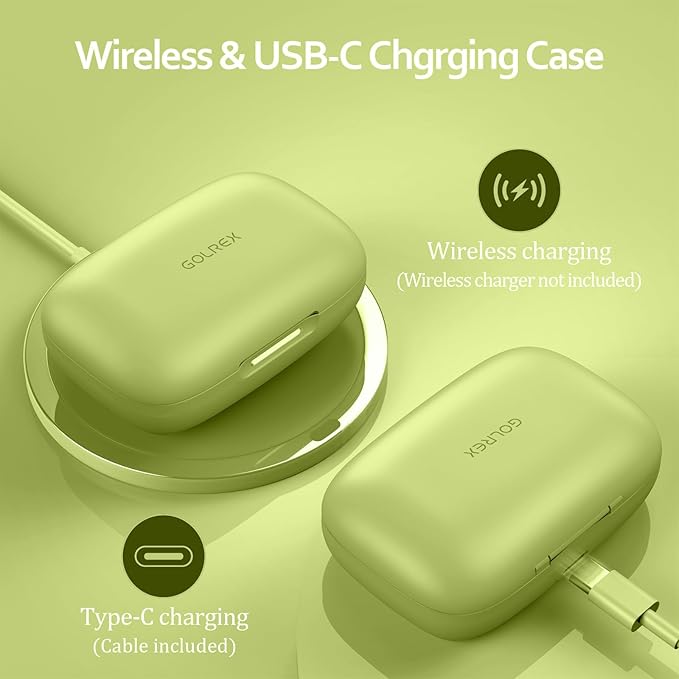 GOLREX Active Noise Cancelling Ear Buds Wireless Earbuds Bluetooth Headphones with 80H Playtime LED Display Wireless Charging Case, Over-Ear Hooks Earbud for Sports Running Gym Workout Yellow Green-StrideForce Fitness