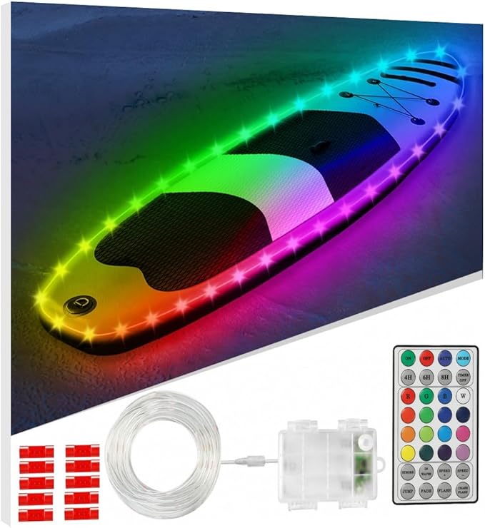 Kayak Paddle Board Lights Kit, IP68 Waterproof Dream Color SUP Glow Lights with Remote, Battery Powered Kayak Lighting for Night Kayaking SUP Canoes, Marine Boat Pontoon Light (22FT)-StrideForce Fitness