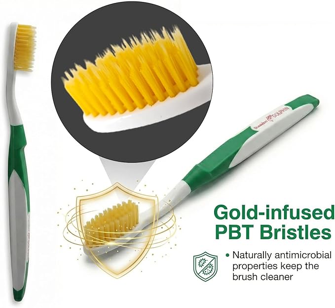 Dolphin Gold [4 Packs] Extra Soft Toothbrush Manual Long Flossing Bristle, Ultra Clean Toothbrush, Good for Sensitive Teeth and Gums (Yellow, Gold 4 Packs)