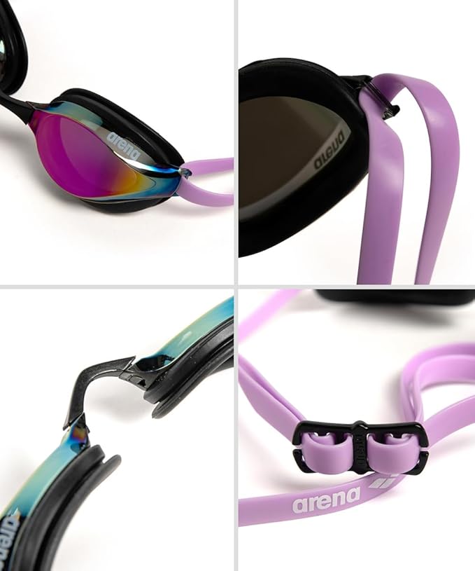 ARENA Unisex Python Racing Swim Goggles for Men and Women Anti-Fog No Leak Max Comfort Dual Strap, Mirror/Non-Mirror Lens-StrideForce Fitness