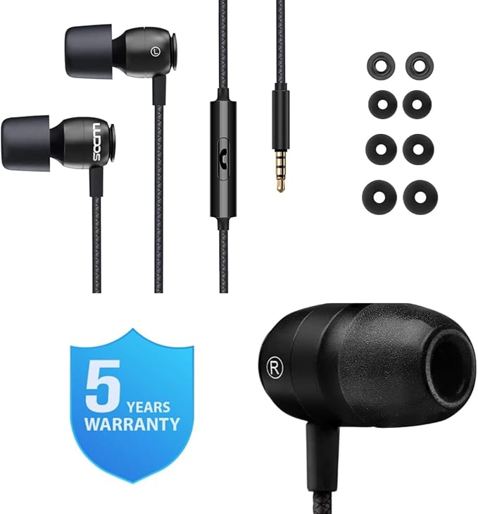 Ludos Clamor Wired Earbuds in-Ear Headphones, 5 Years Warranty, Earphones with Microphone, Noise Isolating Ear Buds for School, Kids, Women, Small Ear-StrideForce Fitness