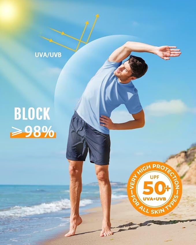 Boladeci Men's Swim Shirt Short Sleeve UPF 50+ Sun Protection SPF UV Moisture Wicking Lightweight Quick Dry Rash Guard-StrideForce Fitness